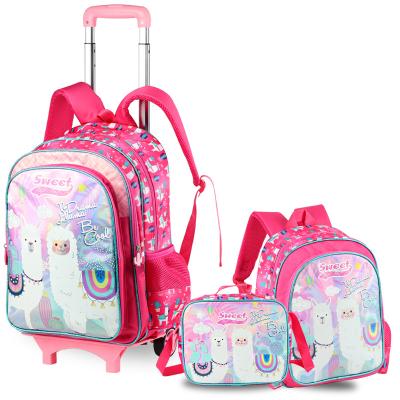 China Waterproof School Bags Set For Girl School Backpack Trolley Bag With Alpaca Pattern Cartoon for sale