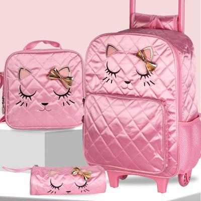 China Waterproof Cartoon School Backpack With Detachable Trolley School Bag With Wheels For Girls for sale