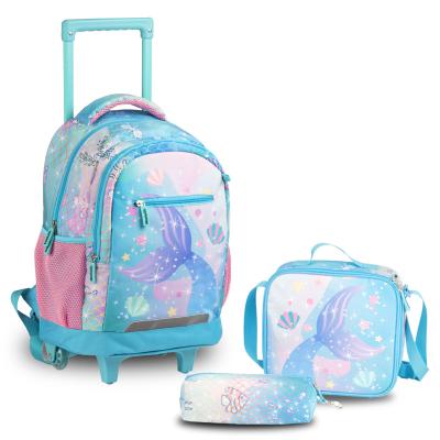 China Mermaid Design Cartoon Children Girls Waterproof Kids Rolled Backpack School Trolley Bags for sale