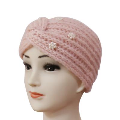 China COMMON Autumn Spring Fashionable Customized Design Winter Acrylic Knit Headband With Pearl For Women for sale