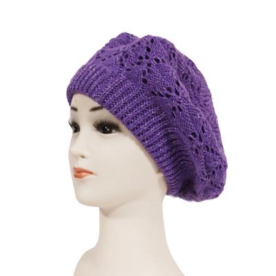 China With Economic Metallic Fiber Custom Design Fashion Trend High Quality Knitted Berets Hat For Women for sale