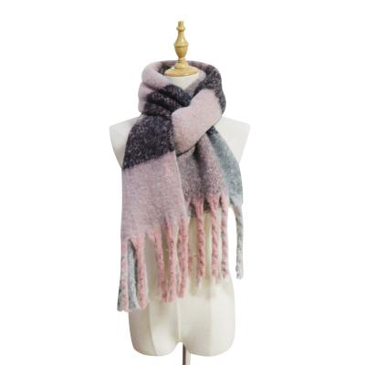 China Keeping Directly Constructed Of New Hot Fashionable Female Warm Hairy Scarf Shawl With Fringes for sale