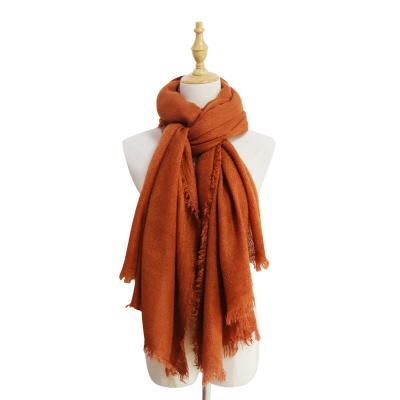 China Keeping Hot Sale Hot Made Fashionable Spring Autumn Winter Women Warm Woven Scarf Shawl With Short Fringes for sale