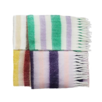 China Keeping constructed directly from the new hot fashionable female warm furry striped scarf with fringes for sale