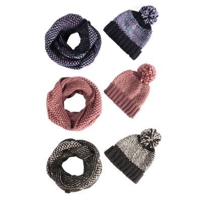 China Wholesales Winter Autumn Medium Fashionable Multi Color Customized Acrylic Knit Hat /Beanie And Snood /Loop/Tube Set For Women for sale