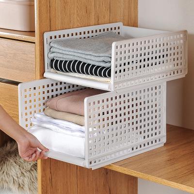 China Layered Partition Drawer Viable Shelf Organizer Storage Shelf Wardrobe Storage Plastic Basket for sale