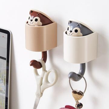 China Creative Squirrel Kitchen Wall Coat Hook Door Punch Squishy Free Standing Cartoon Sticky Hook for sale