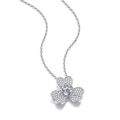 China CLASSIC Small Sterling Silver Four Leaf Clover Charm Necklace Pendant for sale