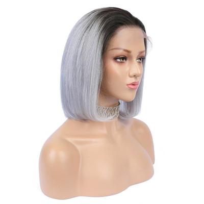 China Unprocessed Unprocessed Indian Short Pulled BOB Double Virgin Hair 1B Gray Ombre Color Bob Wig 10A 8 Inch Transparent Swiss Lace Frontal Bob Wig for sale