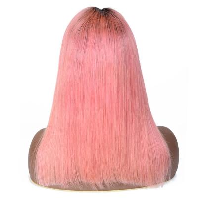 China Original BOB Virgin Hair Ombre Color HD Transparent Human Bob Short 1b/Pink Bob Lace Wig Mink Brazilian Lace Frontal Pink Wig for sale