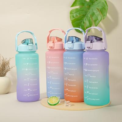 China 64oz Tumbler High Capacity Gradient Sport Viable Popular Plastic Gallon Drinking Water Bottle With Time Motivational Marker for sale