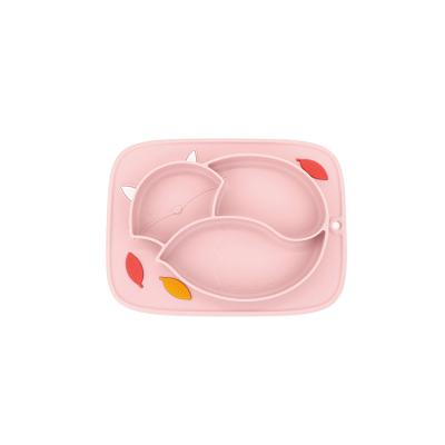 China Viable Baby Food Tray Food Grade Silicone Safety Hanging Cup Fox Shaped Cute Three-Compartment Suction Tray With for sale