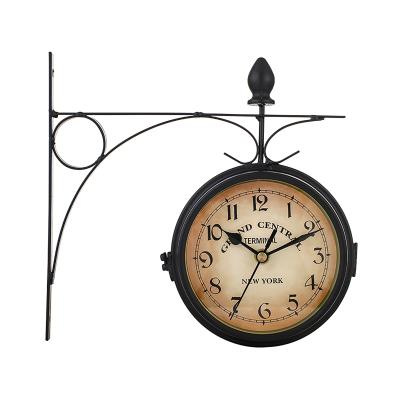 China European style wrought iron radio wall clock retro decorative double-sided wall clock for sale