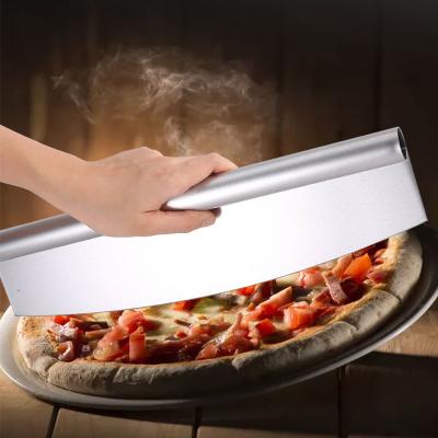 China Customized Workable Logo Quality Black Stainless Steel Pizza Slicer Rocker Rocker Cutter With Cover Device for sale