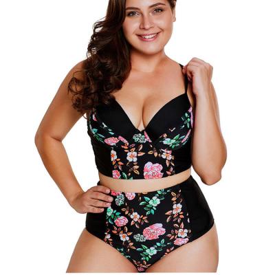 China Plus Size New Plus Size 5 XL Two Piece Swimsuit Flower Printed High Waist Plus Size Women Bikini Swimwear for sale