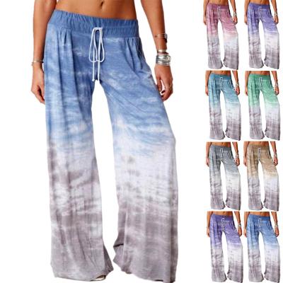 China Breathable 2021 Women Loose Gradient Color Printed Plus Size Wide Leg Yoga Sports Pants for sale