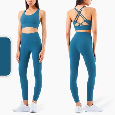 China 2022 New Women Workout Clothing Solid Color Yoga Set Breathable High Quality Gym Fitness Set for sale