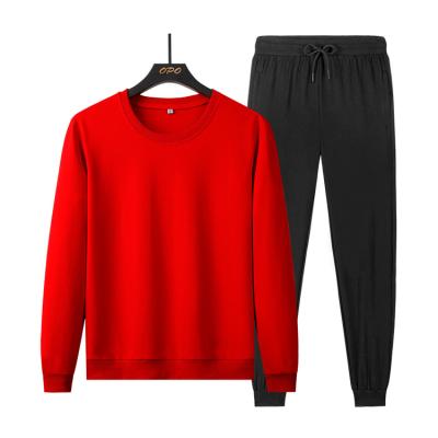 China New Arrival Cotton Men Sweatsuit Solid Color Breathable Women Outside Clothing Round Neck Suit Set for sale