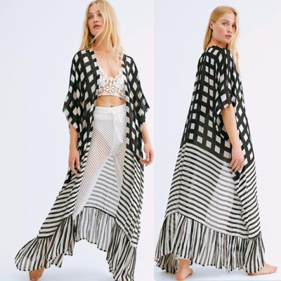 China Breathable Beach Cover Ups Chiffon Plaid Striped Vacation Bikini Cover Up Casual Wear for sale