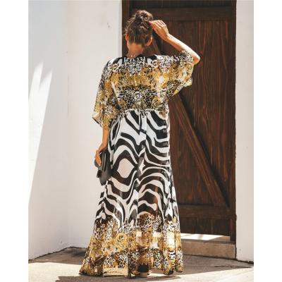 China Breathable Beach Cover Ups Chiffon Zebra Leopard Print Vacation Bikini Sunscreen Cardigan for sale