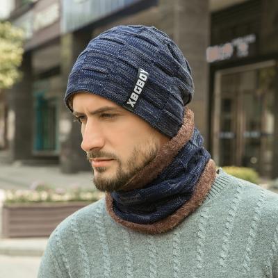 China COMMON Winter Hat Scarf Set Plush Hat Thick Woolen Mens Knitted Hat for sale