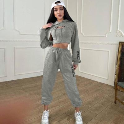 China New Viable Fashion Printed Three Piece Printed Sweatshirt Vest And Hooded Pants Suit for sale