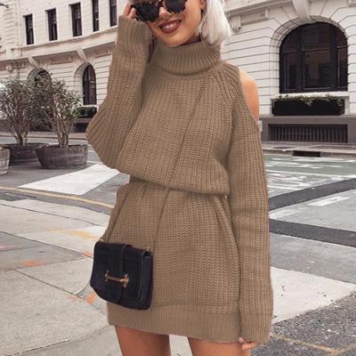 China Long Turtle Neck Sweater Women Anti-Shrink Sweater Dress Off Shoulder Sweater Dress for sale