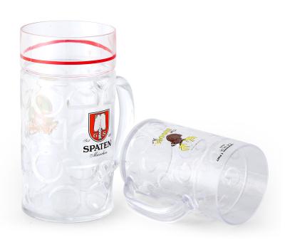 China Damaskeen Beer Mug Plastic Sublimation Masks Transparent Clear Beer Plastic Mug With Handle Custom Mugs In Bulk for sale