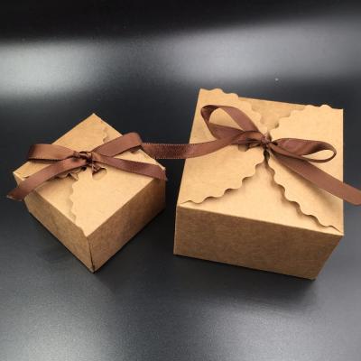 China Recyclable Brown Gift Box Kraft Paper Candy Boxes For Candy\Cake\Jewelry\Gift\Chocolate\Party Packaging Cases With Ribbon for sale