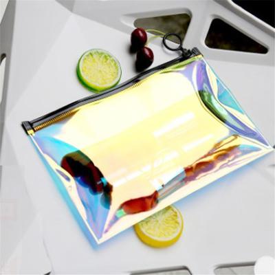 China 100% Low Moq Logo Cosmetic Bags New Fashion Transparent Laser Pouch Clear Holographic Makeup Luxury Custom Made Eco-friendly Printing for sale