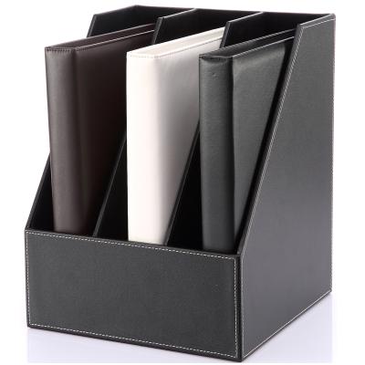 China Leather Wooden Office File Folder Holder Tray For Office Black Pu Organizer Tray Desk Organizer Document File Organizer File Holder for sale