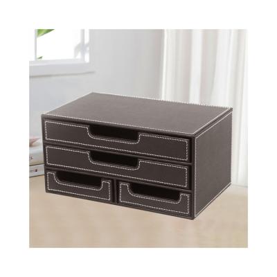 China Pu+wood Factory Sale Desktop Drawer Storage Cloth Items Household Large Capacity Direct Desktop Storage Box for sale