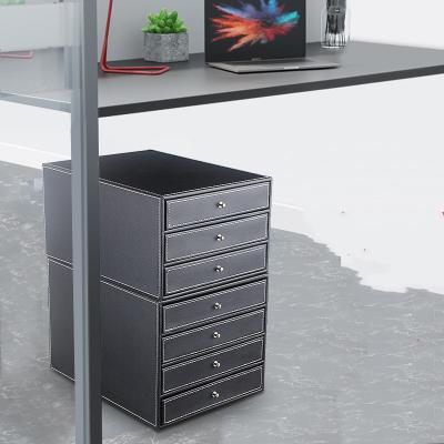 China New Popular Office Stocked Desk Storage Customized Leather Wood Office File Storage Box Desk Organizer for sale