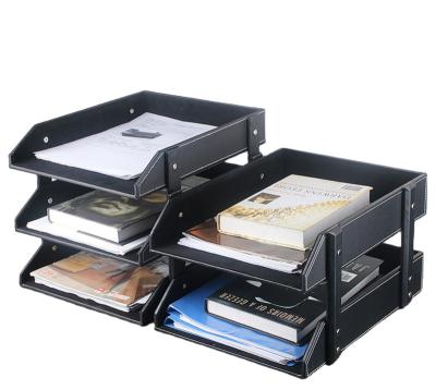 China Office Stationery Organizer China Factory PU Leather Products Drawer File Document File Desk Tray for sale