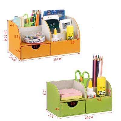 China Creative Design Pencil Case Leather Box Leather Holder Pen Holder With Name Card Drawer Stationary Organizer for sale