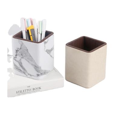 China PU Leather Round Pen Holder Office Storage Box Multifunctional Stationary Pen Stand Holder for sale