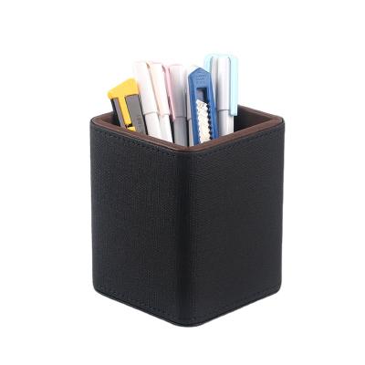 China High-end PU Leather Pen Holder Leather Pencil Cup Holder Case Office Stationery Organizer Pen Holder for sale