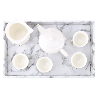 China Custom Printed PU Leather Valet Tray Artificial Leather Marble Serving Tray 33*25*4cm for sale