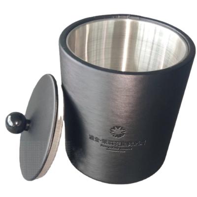 China Standard Leather Stainless Steel Single Layer Insert Design Hotel Black Ice Bucket Stocked With Lid for sale