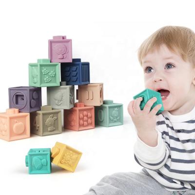 China Hot Selling DIY TOY 12pcs/set Amazon Baby Soft Building Blocks Toys Teethers Squeeze Game Kindergarten Educational Bricks For Children for sale