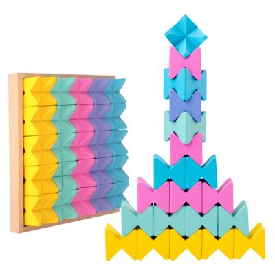 China Creative Colorful Baby Toy 25pc/set Wooden Granular 3D Puzzle Building Block Geometric Wooden Toys Diy Building Blocks With Tray for sale