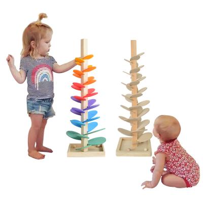 China Children's Toys Petals Whistle Assembly Stacking Ball Race Colorful Marble Track Blocks Wooden Waldorf Tree Healthy Baby Educational Toy for sale