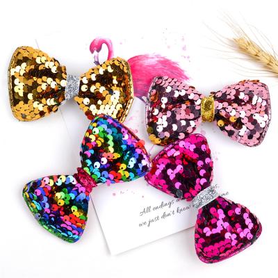 China Cheerleading Hair Decoration 3.7inch 4 Color Glitter Decorative Bows With Clip Girls Hairpins Hair Clips Headwear Hair Accessories for sale