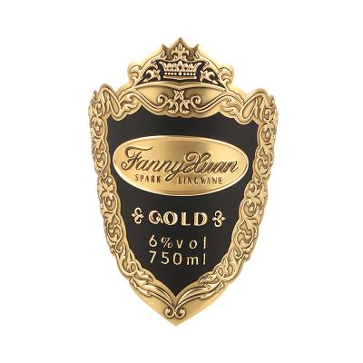 China Customized Logo Luxury Bottles Metal Aluminum Wine Label Sticker with Embossed Design for sale