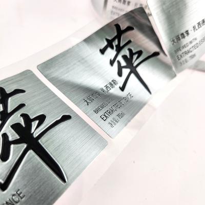 China OEM Custom Metal Embossed Logo Aluminum Foil Sticker Label for Wine Bottle for sale