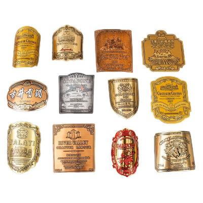 China Gold Embossed Printed Soft Aluminum Metal Label Paper Sticker Customized for Wine Bottle for sale