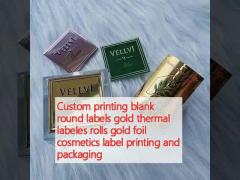 Custom printing blank round labels gold thermal labeles rolls gold foil cosmetics label printing and packaging