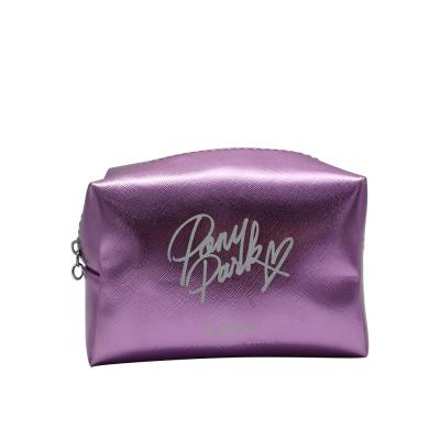 China Best Selling OEM/ODM Fashion Brand Custom Brand Purple PU Zipper Custom Printing Skin Care Bag Cosmetic Organizer For Girls for sale