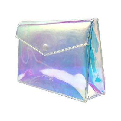 China Free Sample Fashion Blue Holographic PVC Cosmetic Bag Makeup Bag Blue Holographic LOGO Cosmetic Filter Frames For Girls for sale