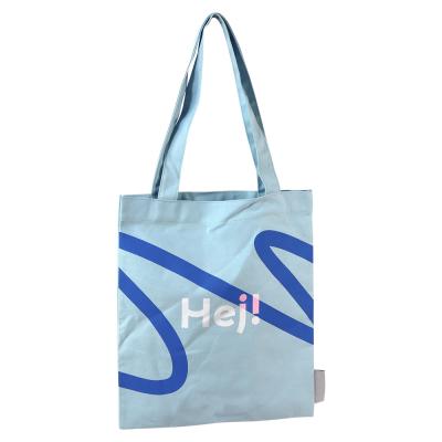 China Handled Tote Bags Promotional Light Blue Soft Luxury Tote Bag For Shopping Tote Bag Cotton With Print for sale